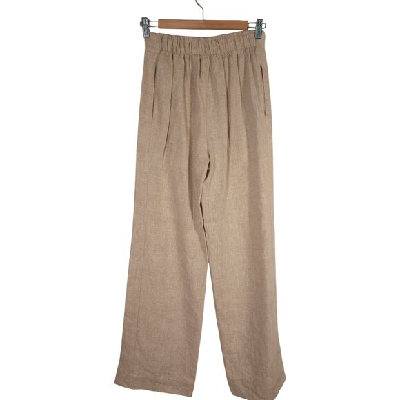 Mondern Sunday the Label Wide Leg 100% Linen Pant In natural Minimalist S XS - Picture 3 of 11